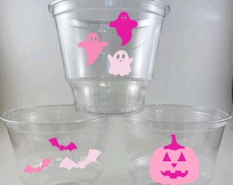 Pink Ghost Halloween PARTY CUPS Punch Drinks Dessert Ice Cream Food Favors Bats