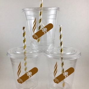 Cigar Party Cups Disposable Lids Straws Mens Birthday Cigars