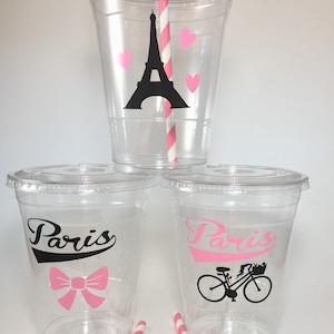 Paris Party Cups Girls Disposable Parisian Birthday Personalized Customized Eiffel Tower France