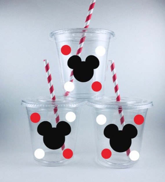 Mickey Mouse PARTY CUPS Birthday Disposable Personalized Customized WITH  Lids and Straws