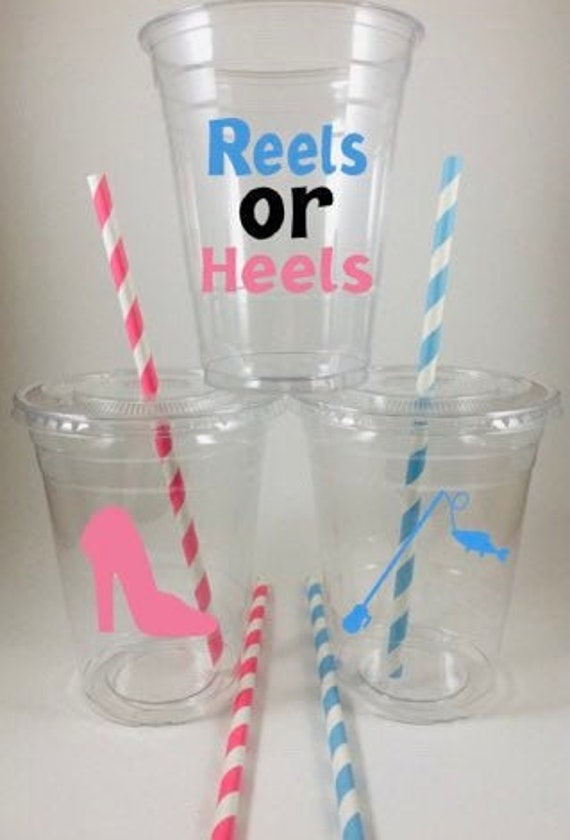 Reels or Heels Fishing Baby Gender Reveal Party Cups Disposable