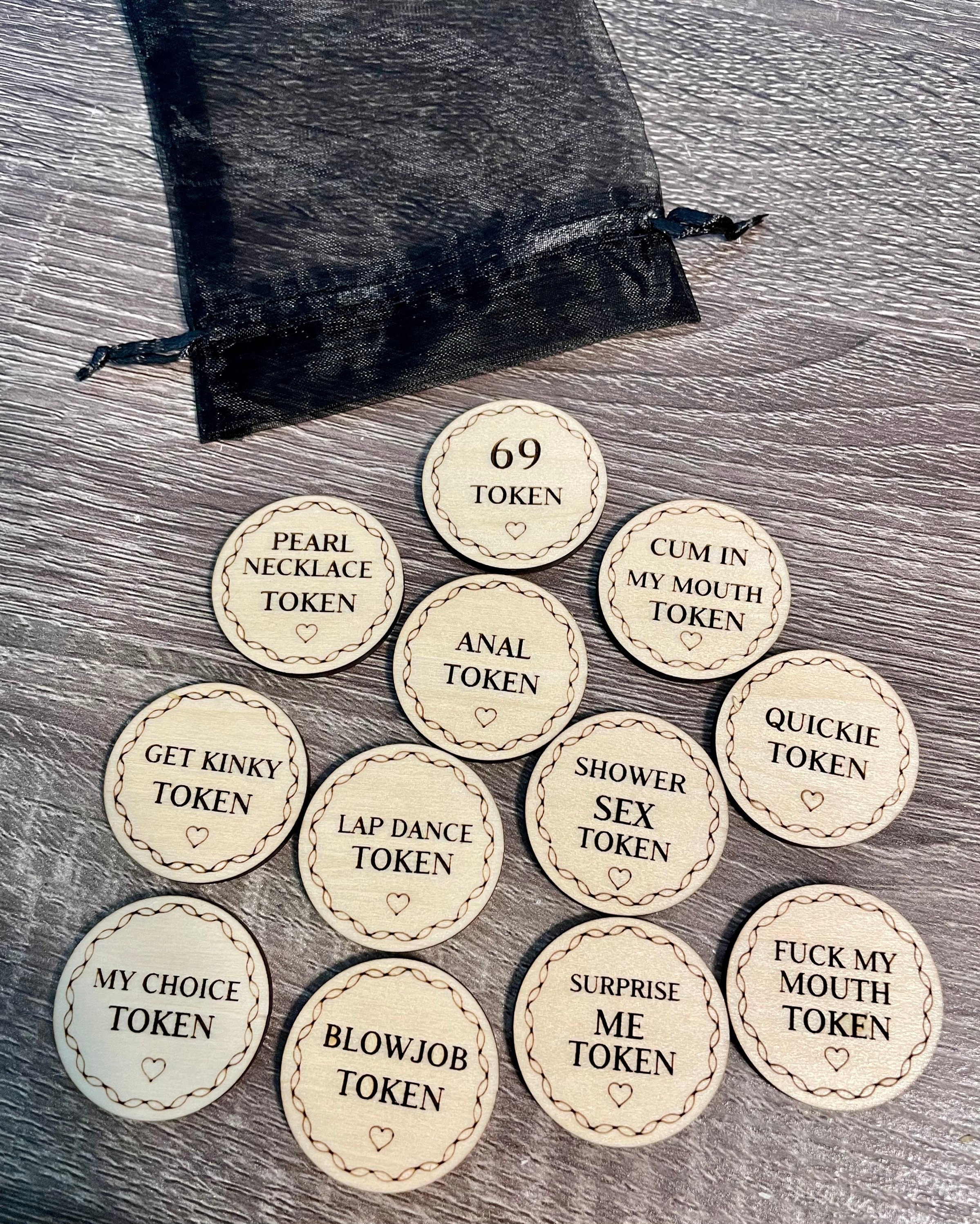 Sex Token SET/12 Mens Gift Anniversary Birthday Wood Tokens Gag