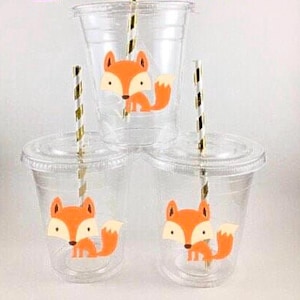 FOX PARTY CUPS Baby Shower Birthday Woodland Foxes Custom Personalized