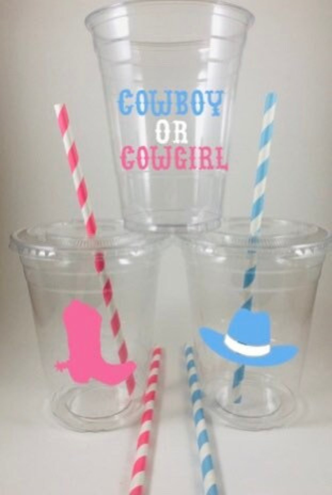 Cowboy ou Cowgirl Baby Gender Reveal Party Cups Set Tasse Couvercle Pailles  -  France