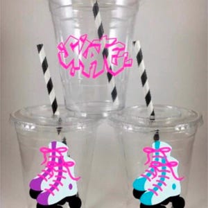 送料無料Roller Skate Party Straws, Roller Skate Party Favors Include 24pcs Reusable Drinking Straws Plastic 80s Theme Straws for Roller Skatin並行輸入