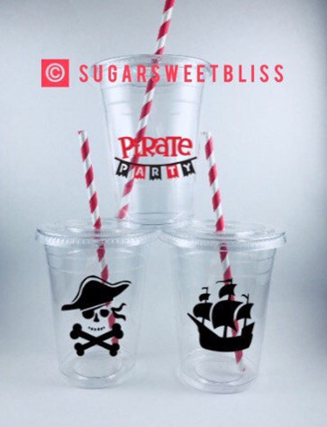 Pirate Party Cups Pirates Birthday Cup With Lids and Straws ...
