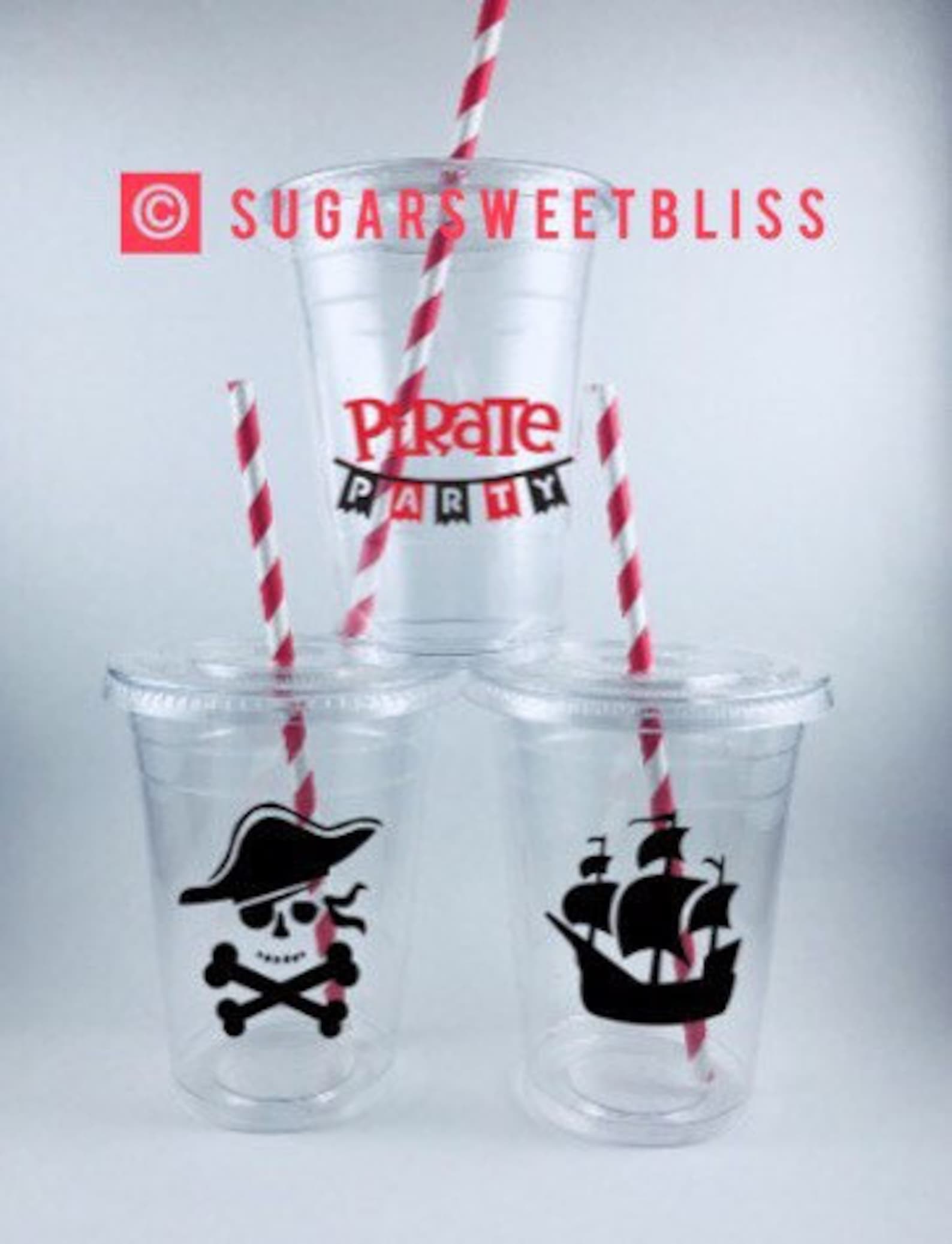 Pirate Party Cups Pirates Birthday Cup With Lids and Straws Etsy