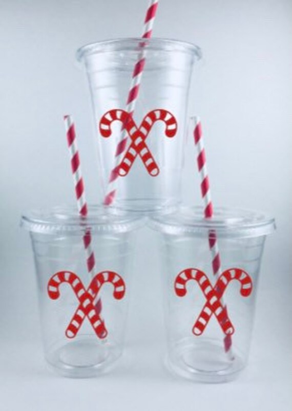 Christmas Candy Cane Party Cups Kids Table Cup Lids Straws Disposable