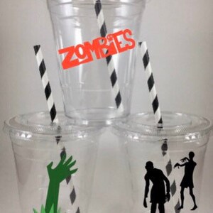 Zombie PARTY CUPS Birthday With Lids Straws Personalized Zombies Apocalypse