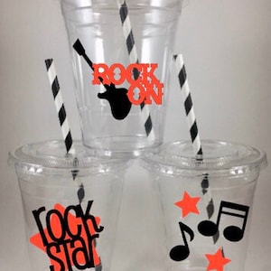 Rock Rockstar PARTY CUPS Birthday Set Rock Star Guitar With Lids Straws Personalized