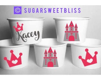 Princess Party Favors Treat Cups Snack Mix Good Bowl Containers Personalized Customized Names Available Crown Castle