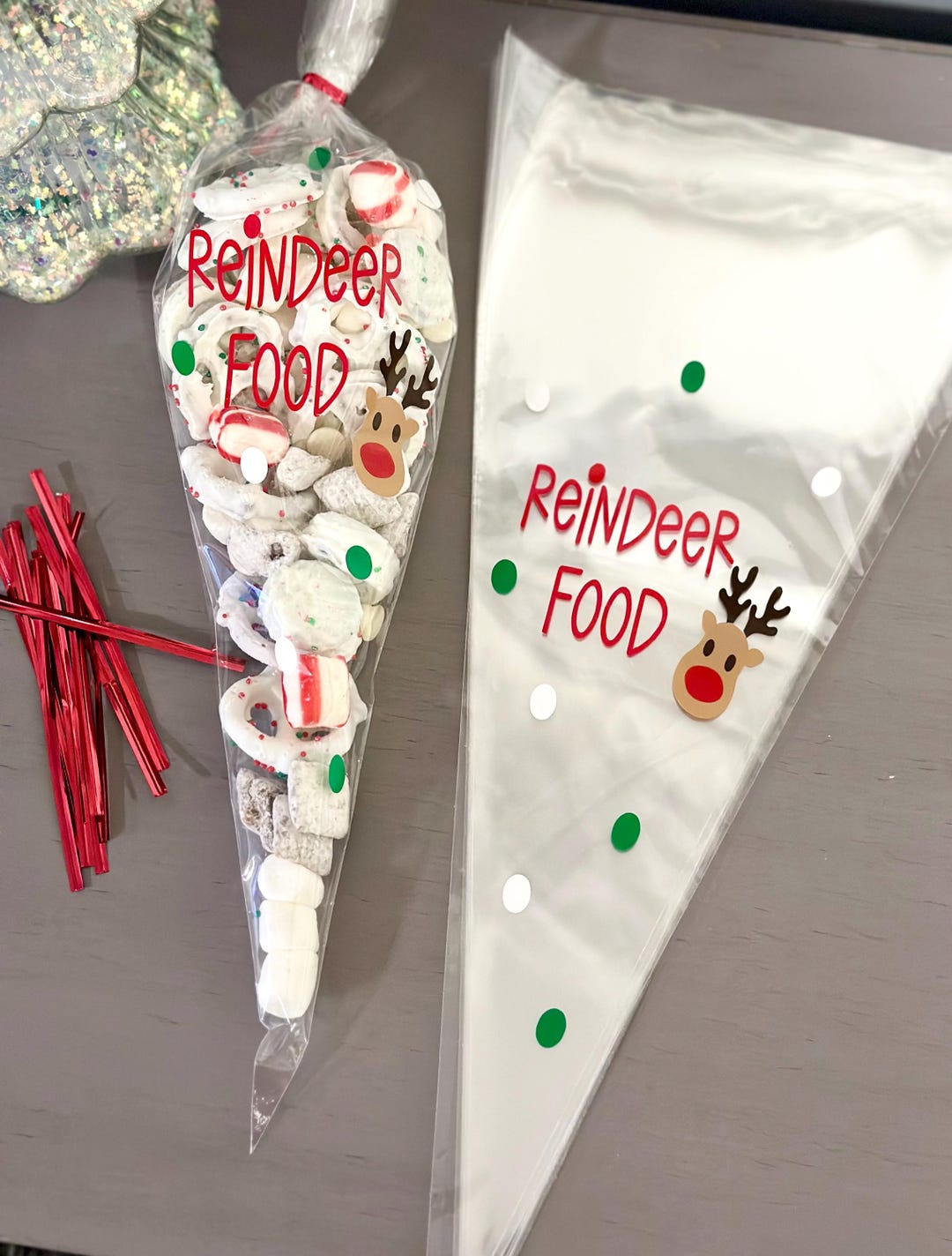 Christmas Reindeer Chow PARTY BAGS Empty Food Cone Shaped Bag Candy ...