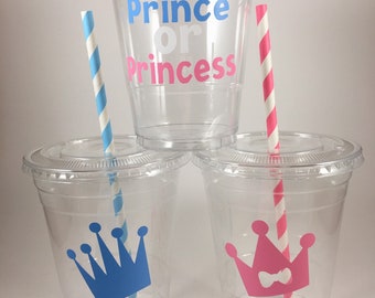 Prince or Princess Baby Gender Reveal PARTY CUPS Disposable Crowns