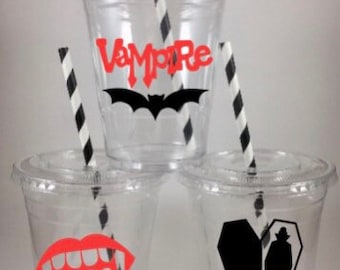 Vampire PARTY CUPS Birthday With Lids Straws Vampires Horror Disposable