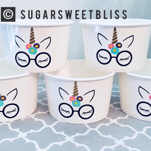 Unicorn with Glasses SNACK CUPS Potter Birthday Treat Cup Set Food Bowls Favor Container Unicorns Face Pottercorn