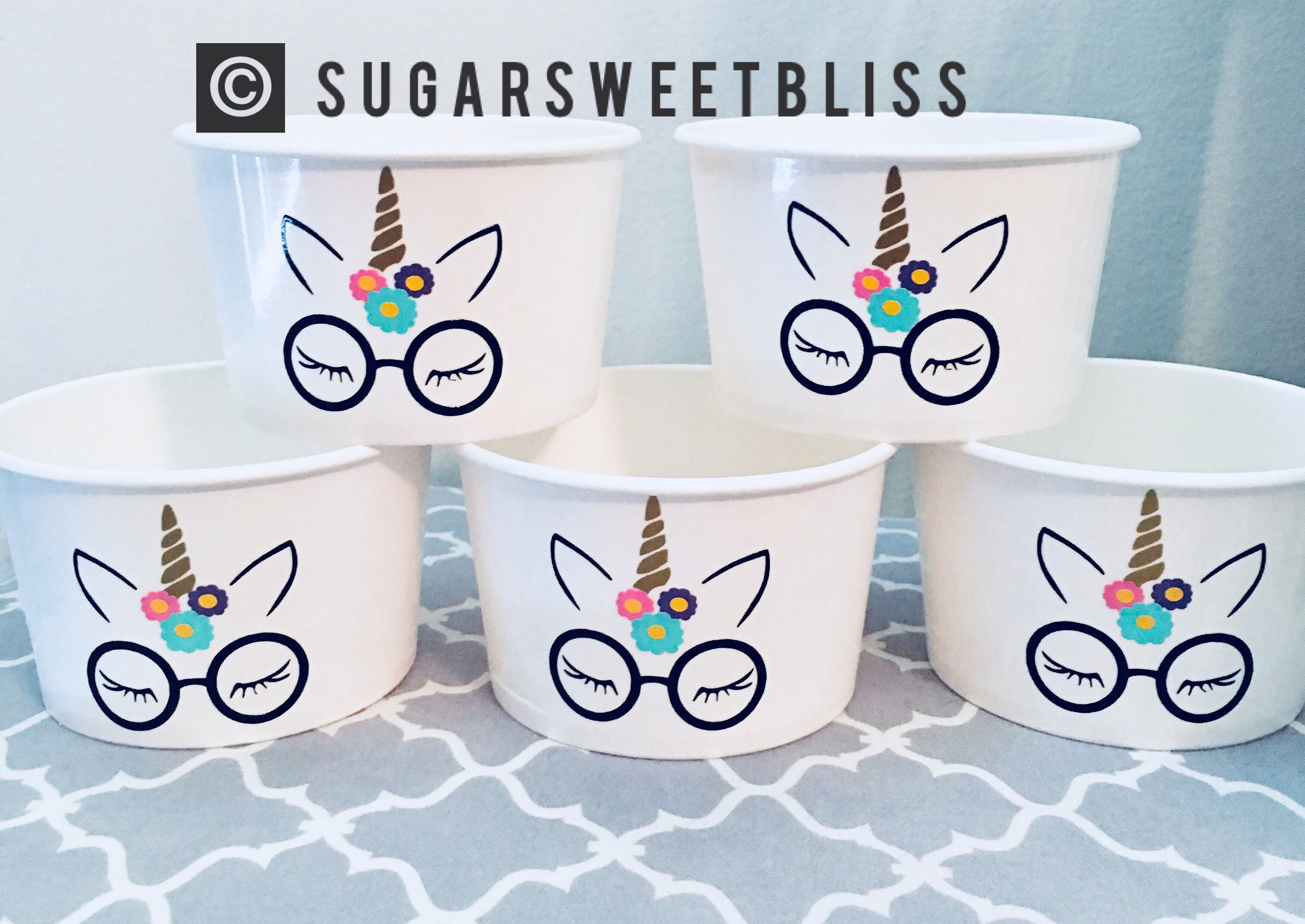 Unicorn with Glasses SNACK CUPS Potter Birthday Treat Cup Set Food Bowls Favor Container Unicorns Face Pottercorn