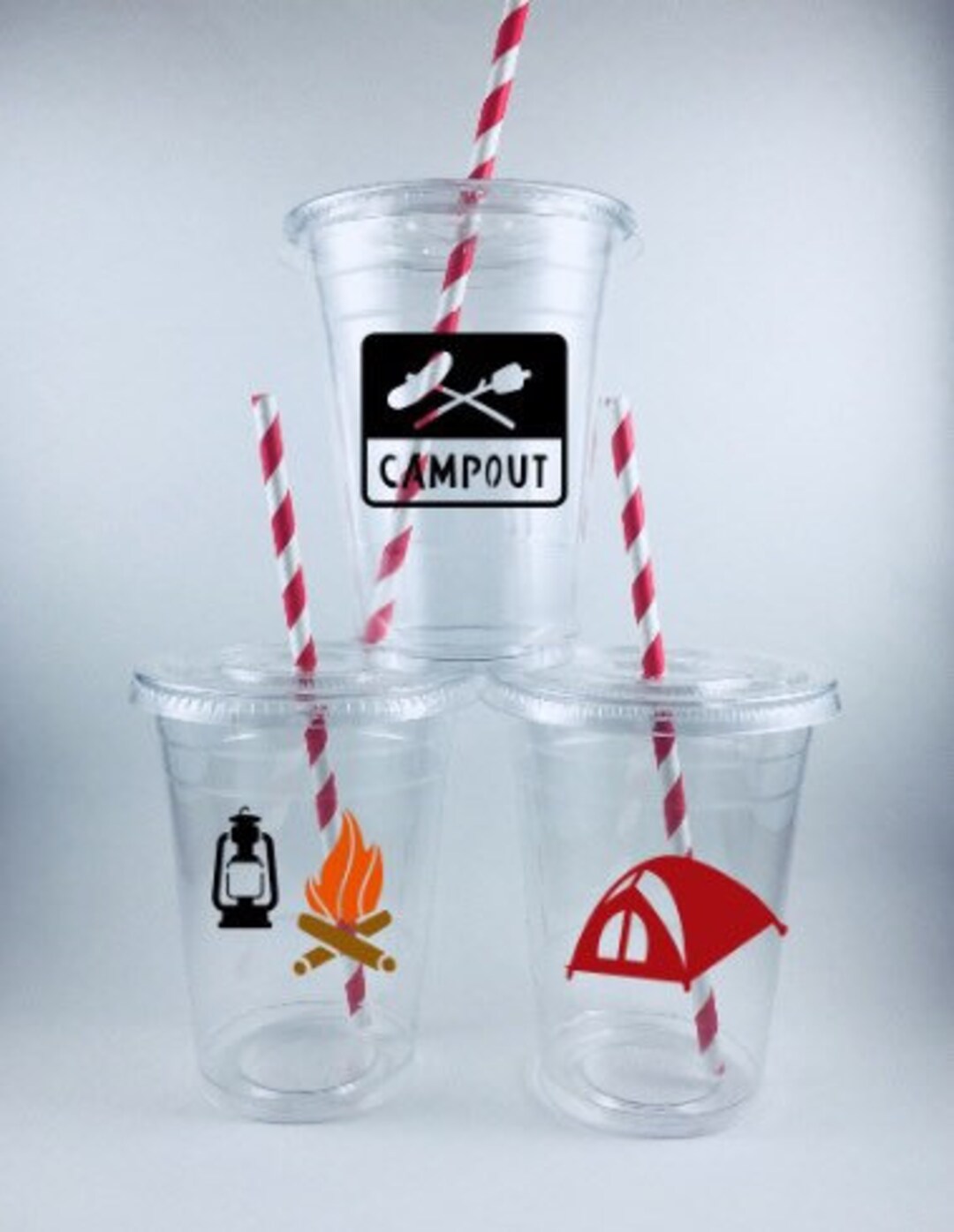 CAMPING PARTY CUPS Outdoors Theme Camp Cup Birthday Set With Lids and