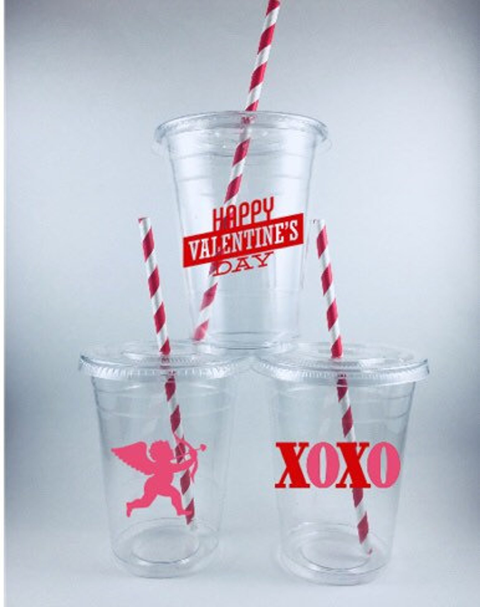 Valentine's Day Party Cups With Lids and Straws Cupid Xoxo Etsy