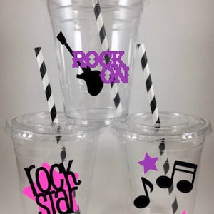 Girls Rockstar PARTY CUPS Birthday Disposable Girl Rock With Lids Straws Personalized