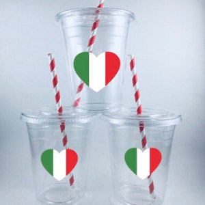 Italy PARTY CUPS Italian Flag Birthday With Lids Straws Personalized Disposable