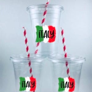 Italy PARTY CUPS Italian Flag Birthday With Lids Straws Personalized Disposable