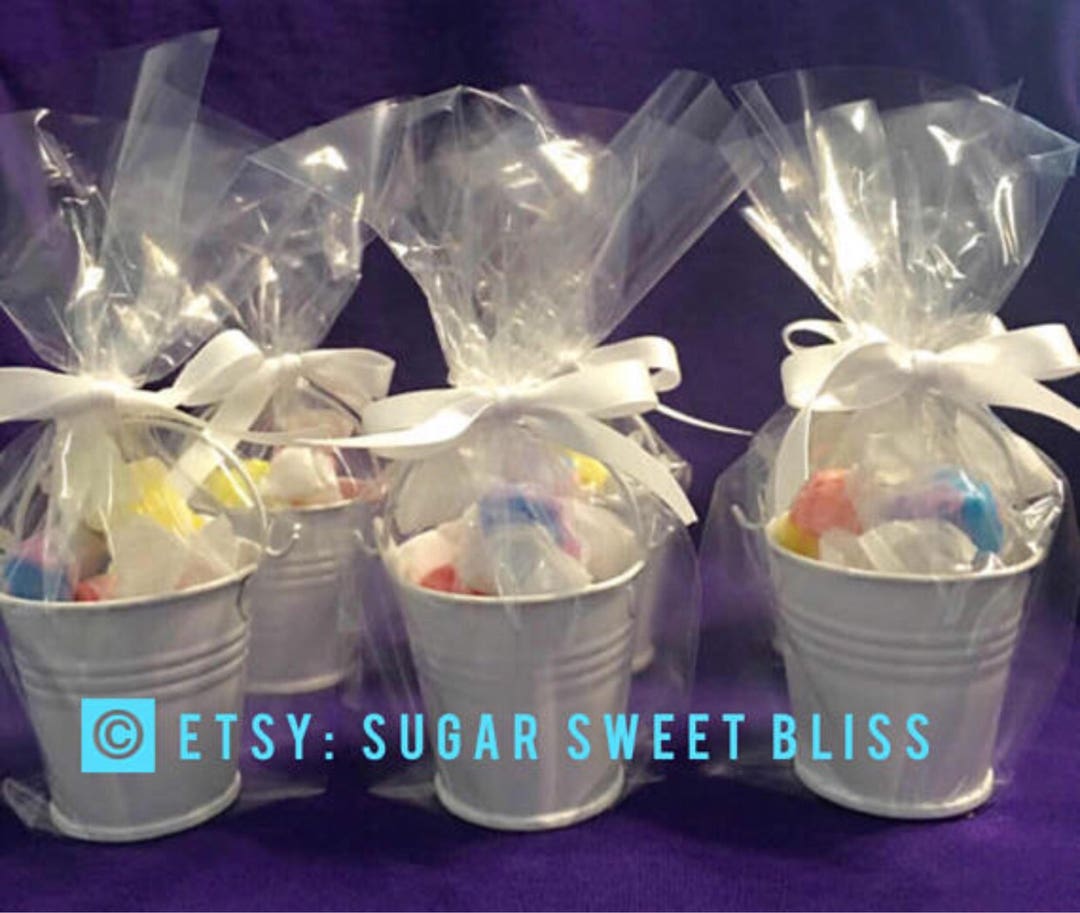 Birthday PARTY or WEDDING Favors Candy Buckets Saltwater Taffy Upgraded Candies Available Baby
