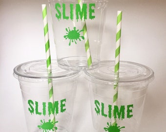 SLIME PARTY CUPS Disposable Cup Set Birthday Favors Decorations Customized Personalized