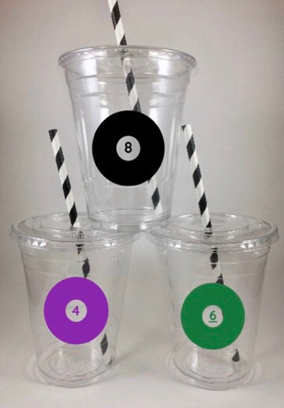 Billiards PARTY CUPS Pool Balls Birthday With Lids Straws Personalized 