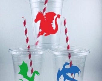 Dragon Party Cups Dragons Birthday Favors Decorations PERSONALIZED Disposables