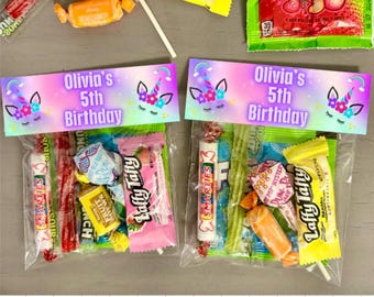 Unicorn Party Favor Packs Personalized Candy Toppers Birthday Ready to Give