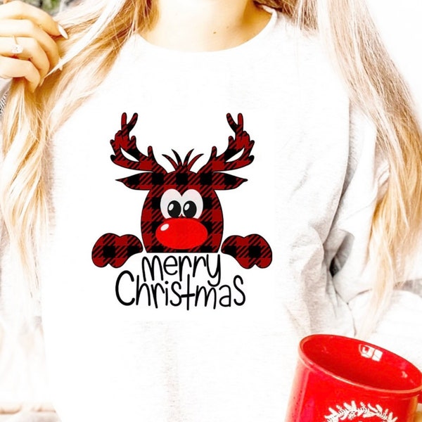 Merry Christmas Ready to Press Screenprint Transfer DTF Screen Print Reindeer Plaid