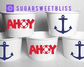 Nautical Party Favors Treat Cups Food Snack Bowls Containers Decorations Anchor Ahoy Personalized Customized