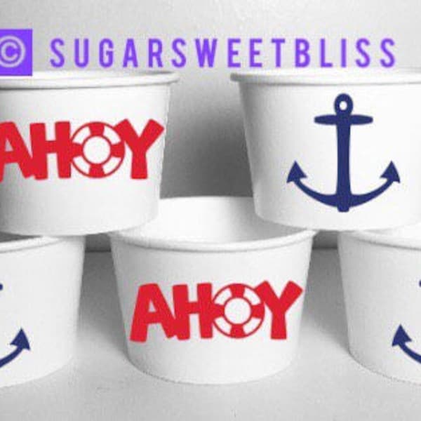 Nautical Party Favors Treat Cups Food Snack Bowls Containers Decorations Anchor Ahoy Personalized Customized