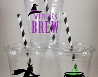 Witch Party Cups Halloween Witches Brew With Lids and Straws