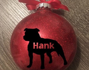 Personalized Pitbull Christmas Ornament GLITTER You Choose Color Pet Gift Pit Name
