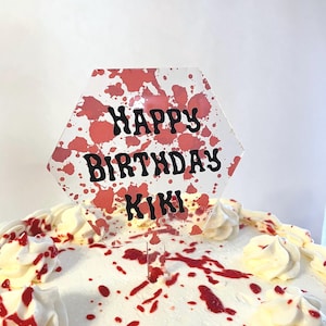 Blood Splatter Birthday Party Cake Topper Personalized Horror Fan