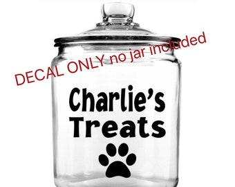 Personalized PET TREATS DECAL Dog Cat Name Treat Jar Canister Sticker Label