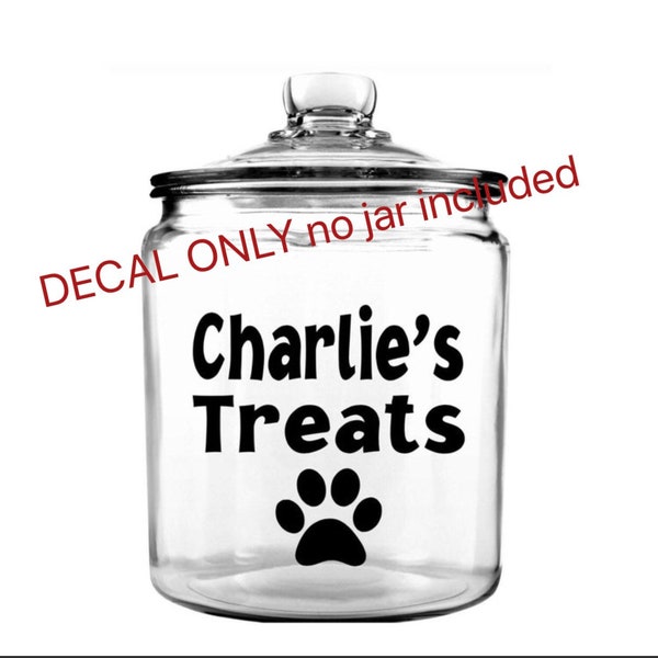 Personalized PET TREATS DECAL Dog Cat Name Treat Jar Canister Sticker Label