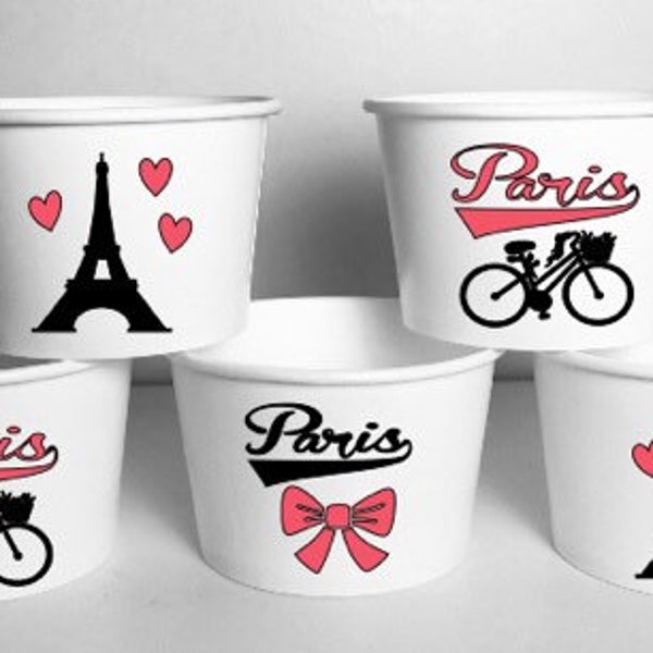 PARIS PARTY CUPS Snack Treat Birthday Favor Bowls Ice cream Cup Set Bubblegum Pink and Black