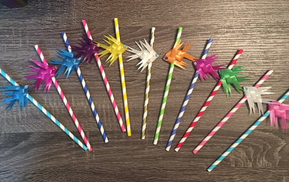 Under The Sea Mermaid Party Straws Unique Origami Ribbon Fish Set12 Fishing Birthday Nautical Beach Theme - 
