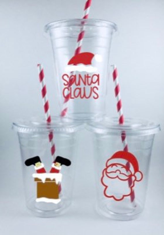 Christmas Santa Party Cups Kids Table Cup Lids/Straws Disposable
