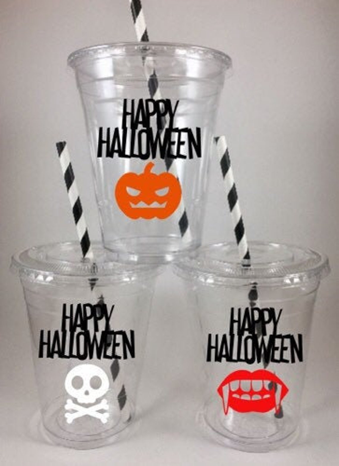 Happy Halloween Party Cups With Lids/straws Cup Set Etsy