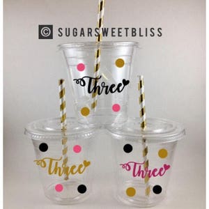 Birthday Party Cups ANY YEAR Three Four Five Personalized Colors 3rd 4th 5th