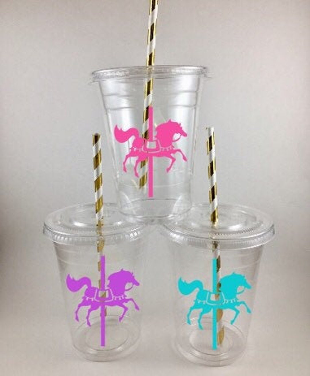 Carousel Horse Party Cups Birthday Disposable Lids/straws CUSTOMIZED ...