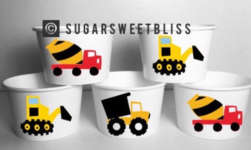 Construction Party Treat Snack Cups Birthday Theme Ice Cream Food Favor Bowls Favors Trucks Work Vehicles