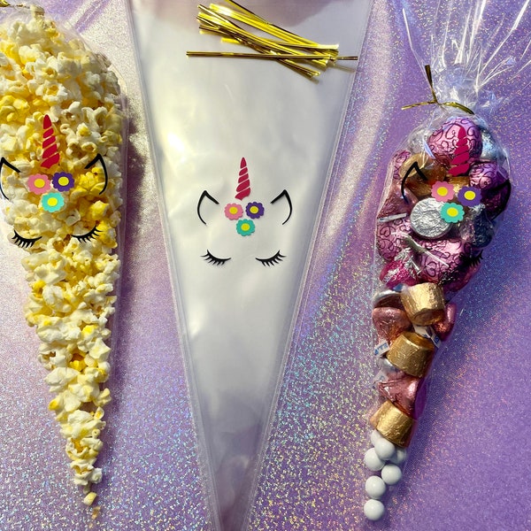 UNICORN PARTY BAGS Empty Cone Shaped Favor Bag Birthday Candy Treat Set Unicorns Diy You Fill