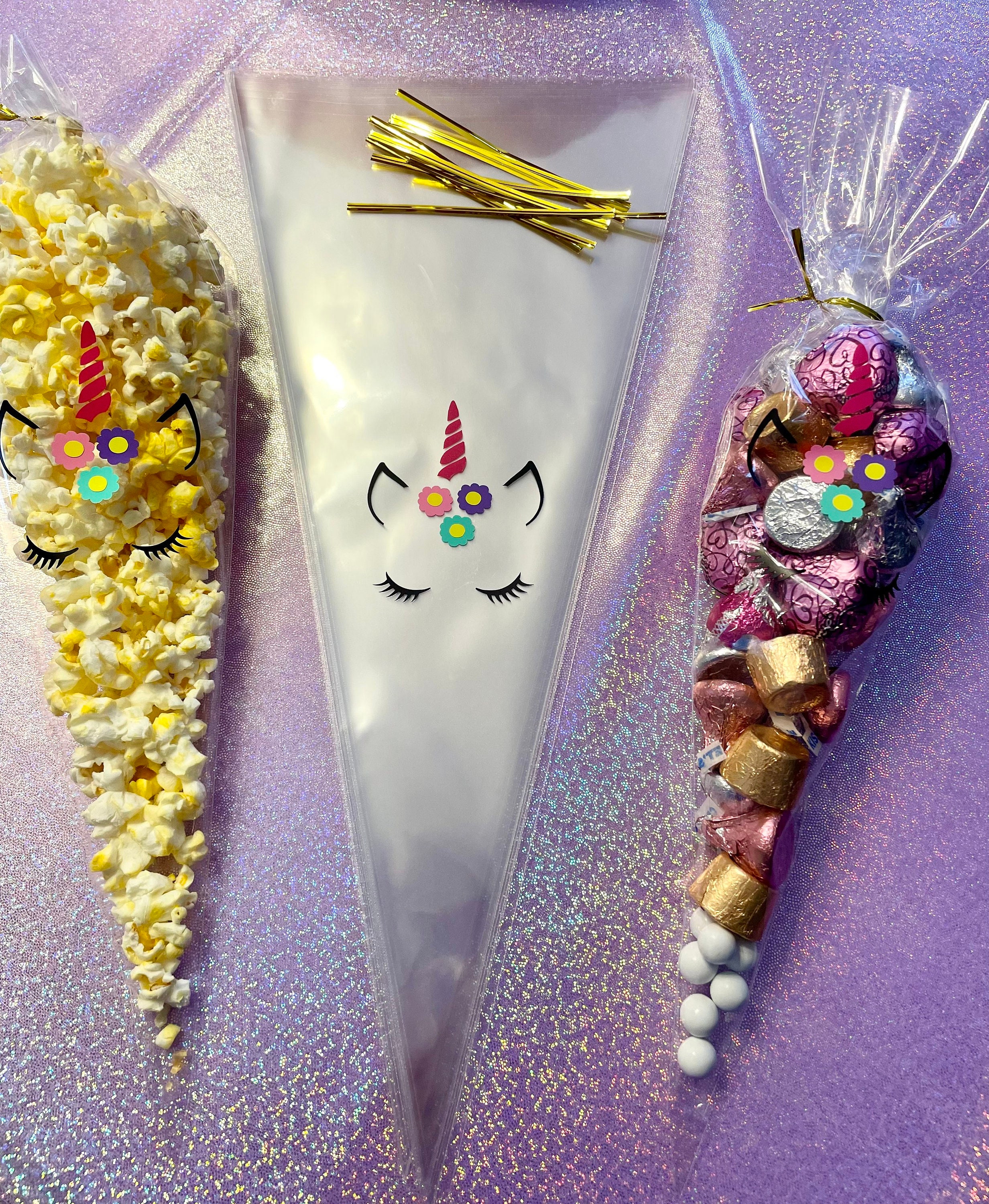UNICORN PARTY BAGS Empty Cone Shaped Favor Bag Birthday Candy Treat Set Unicorns Diy You Fill