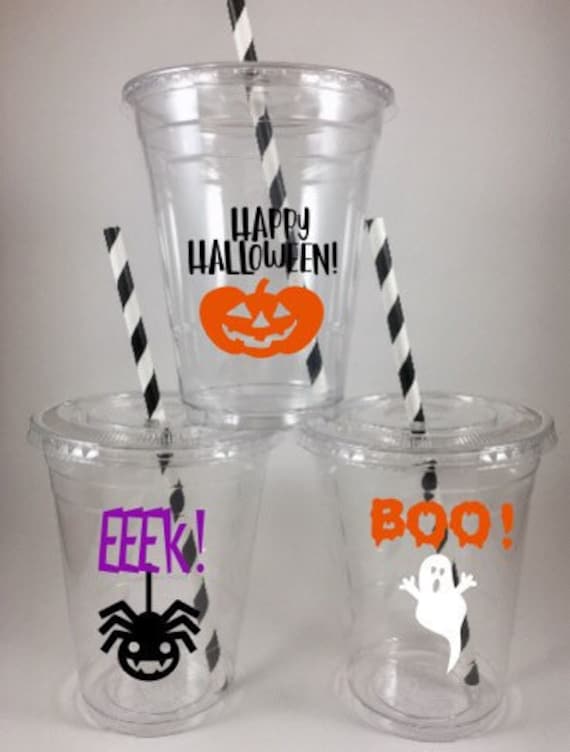 HALLOWEEN PARTY CUPS with Lids and Straws Spooky Treat Disposable Witch