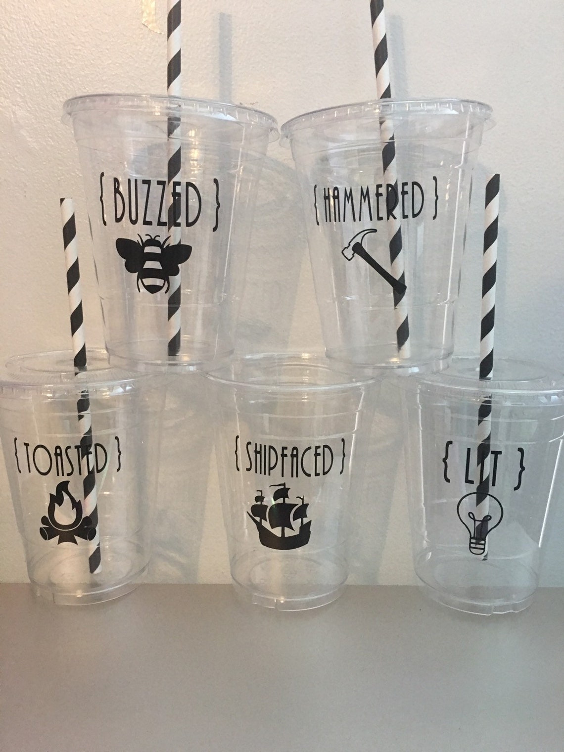 Adult Party Cups Drinking WITH LIDS/STRAWS Hammered Lit Buzzed Etsy