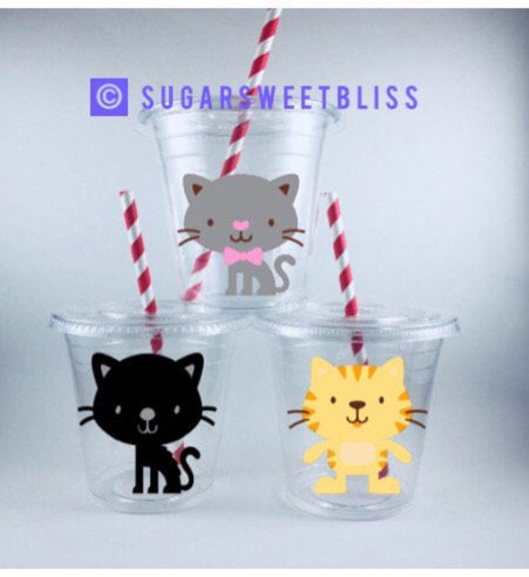 Meow Double Handle Straw Cat Cups
